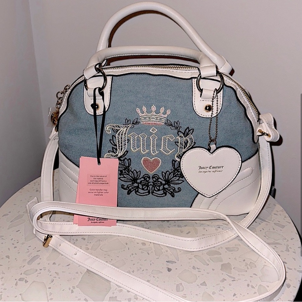 Juicy Couture White and Blue heritage purse